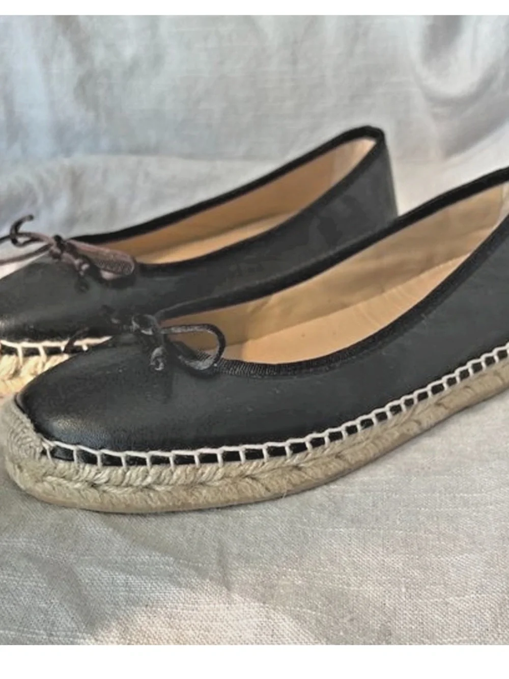 Jon Josef Paloma Black Learher Ballet Espadrille Flats Size 6